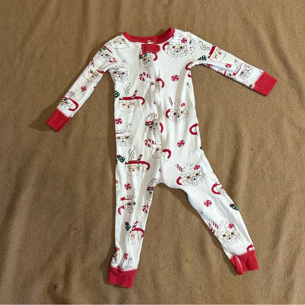 EUC The Beaufort Bonnet Co. Santa mug one piece zip up pajama size 2t
